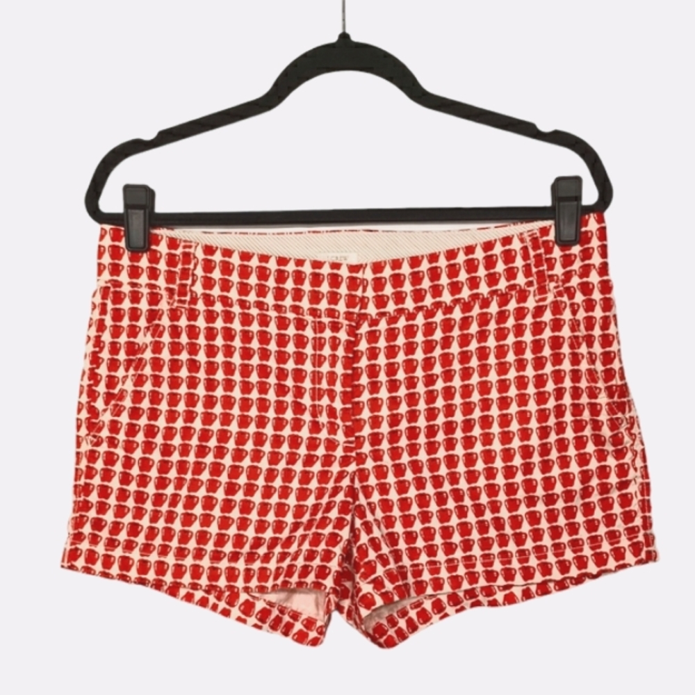 J. CREW Red Apple Fruit Novelty Print Ivory Shorts 8 Medium